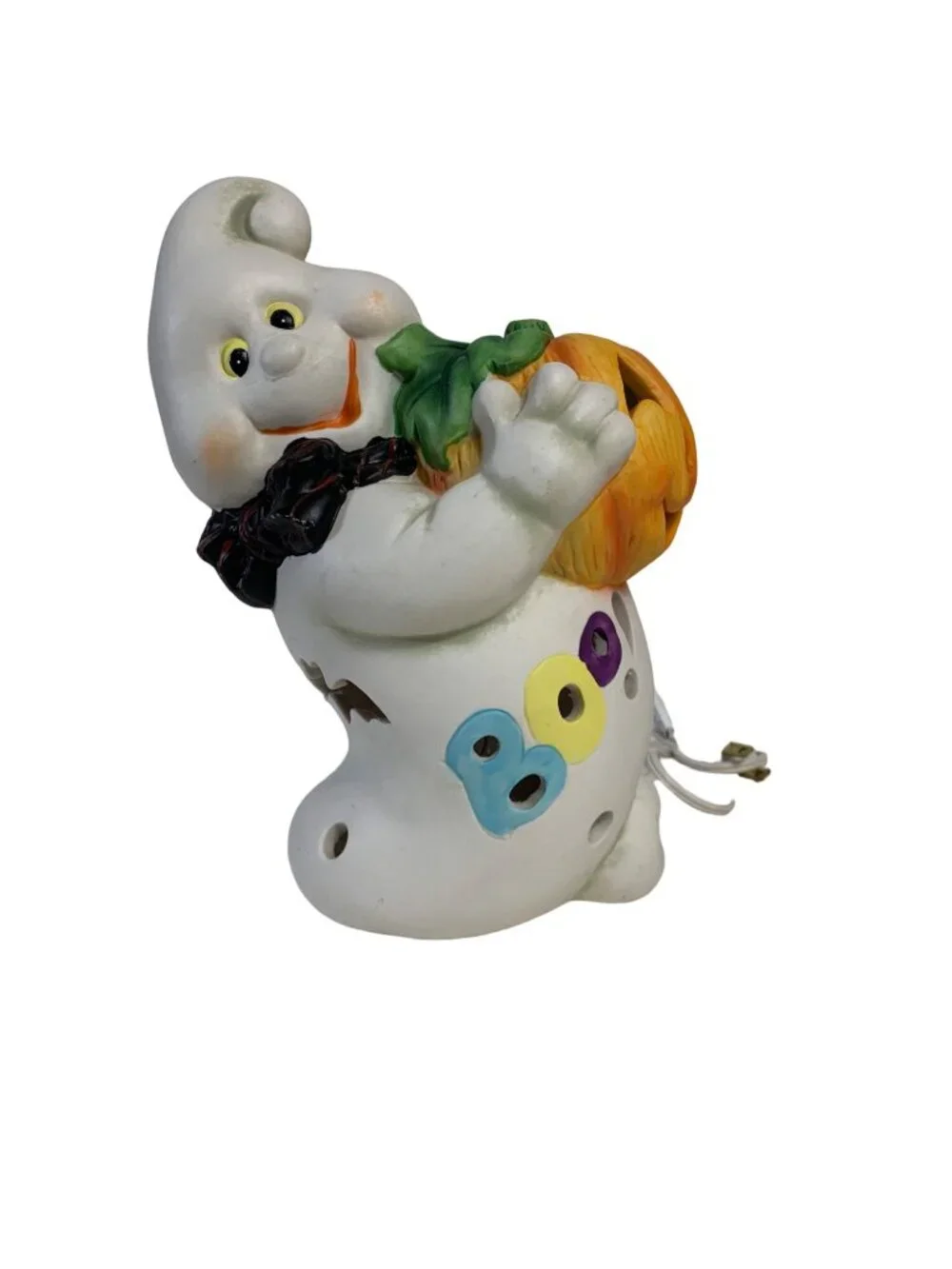 Vintage Halloween Ghost Night Light Spooky Boo Pumpkin Ceramic Lamp Kitsch 90s